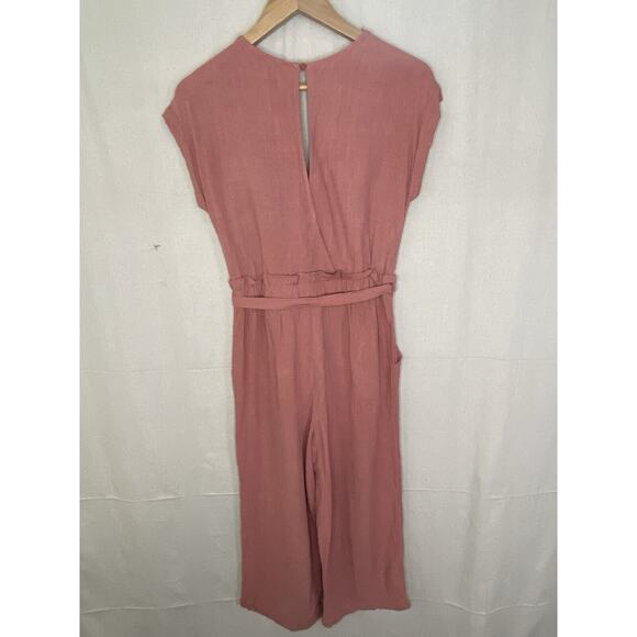 Monteau Linen Rayon Jumpsuit Women Medium Orange Cropped Minimalist Boho Beachy - Picture 6 of 8